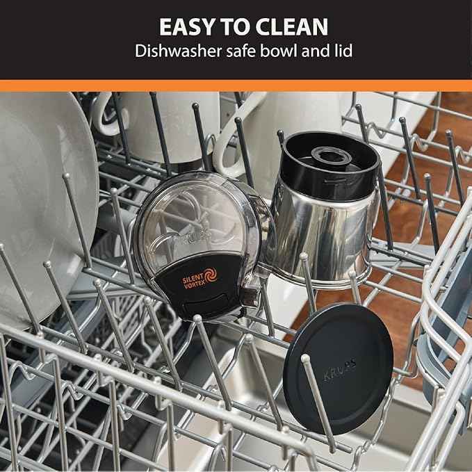 KRUPS: 3oz Coffee Grinder, Ultimate Silent Vortex Plastic and Stainless Steel Grinder with Removable Bowl Mess-Free, 8 Times Quieter, 2 Speeds 240 Watts,Dry Herbs,Dishwasher Safe,12 cups ground Silver