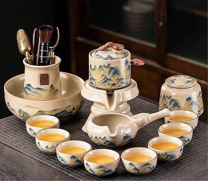 Ru Kiln Automatic Gongfu Tea Set, Rotating Pouring Teapot-suit5