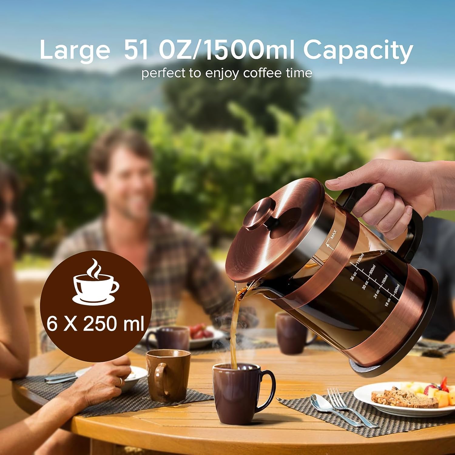 QUQIYSO French Press Coffee Maker 51oz 304 Stainless Steel French Press with 4 Filter, Heat Resistant Durable, Easy to Clean, Borosilicate Glass Coffee Press, Copper - Blissbrew