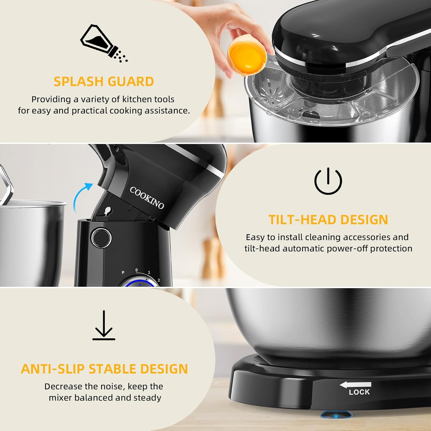Electric Stand Mixer,10 Speeds Tilt-Head Food Mixer, 3-IN-1 Kitchen Mixer for Daily Cooks with Dishwasher-Safe 6.5 QT Bowl,Dough Hook, Beater, Whisk (Onyx Black)