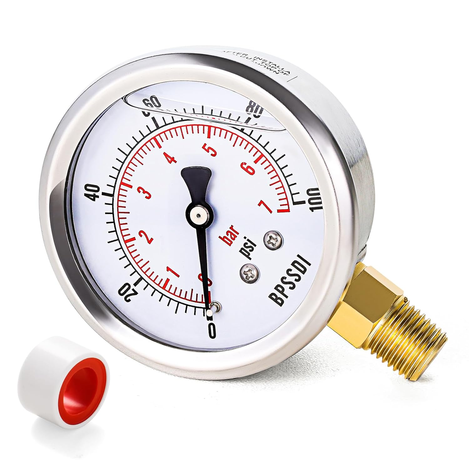 0-100 Psi Glycerin Liquid Filled Low Pressure Gauge, 2.5