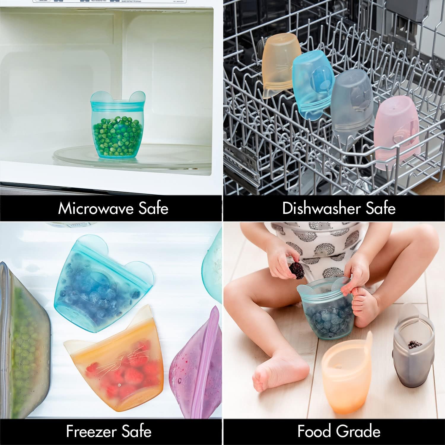 Zip Top Reusable 100% Silicone Baby + Kid Snack Containers - The only containers that stand up, stay open and zip shut! No Lids! Made in the USA - Pink Pig - Blissbrew