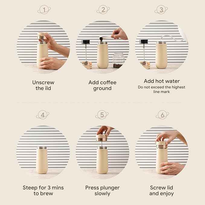 Portable Travel French Press Coffee Maker 12oz Portable French Coffee Maker and Tea Maker Double Walled Stainless Steel Vacuum Insulated Coffee Mug Great for Camping and Traveling (Rose)