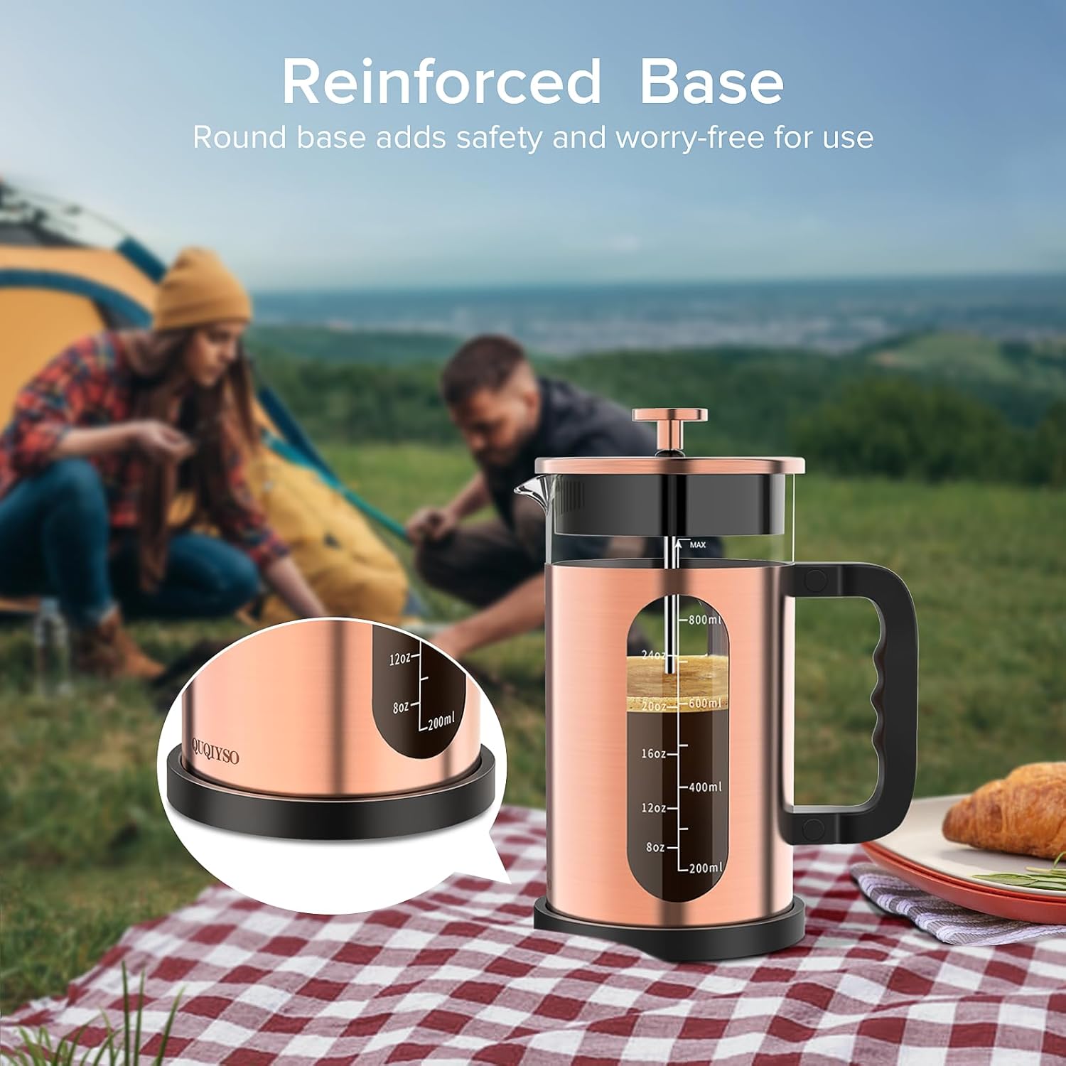 QUQIYSO French Press Coffee Maker, 304 Stainless Steel French Press with 4 Filter, Heat Resistant Borosilicate Glass, Easy to Clean, BPA Free Coffee Press Rust-Free Coffee Maker, 34 ounce, Copper - Blissbrew