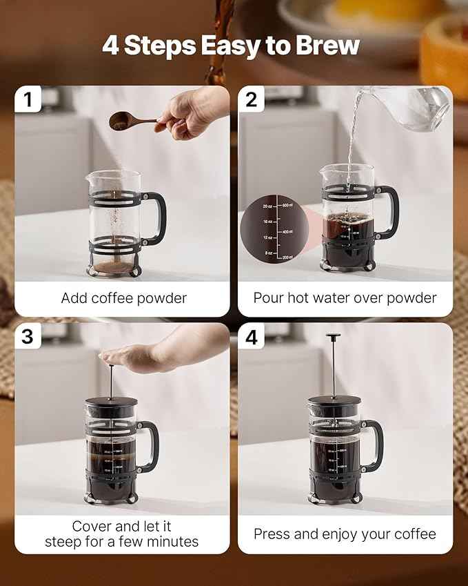 VEVOR French Press Coffee Maker, 34 Ounce 1 Liter Borosilicate Glass Coffee Press Tea Maker with Stainless Steel Filter, Large Glass French Presses Cold Brew for Camping Travel Home Kitchen, Black