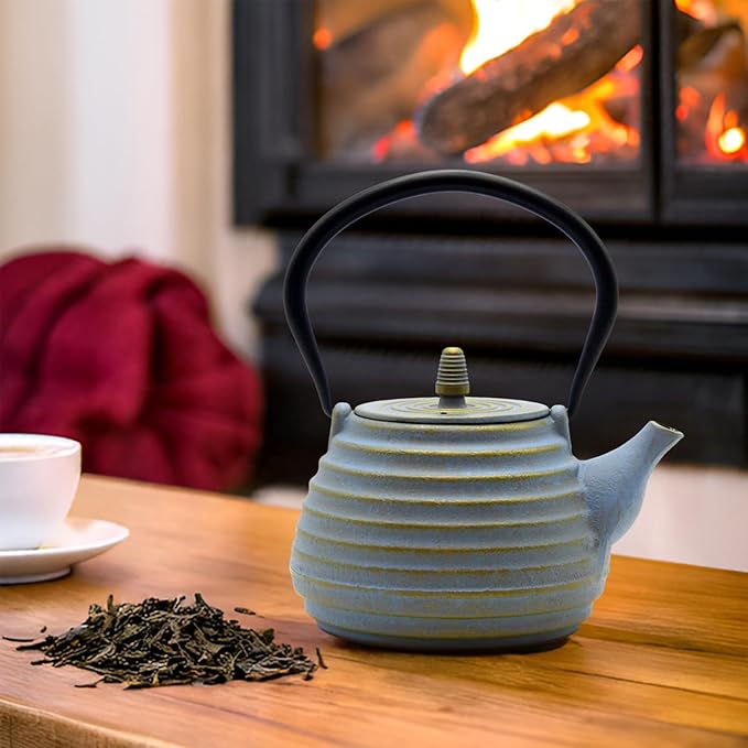 33.8oz Japanese Cast Iron Teapot for Stovetop, Small Tea Kettle with Stainless Steel Infuser for Loose Tea, Tea Pot Coated with Enameled Interior (1000ml)