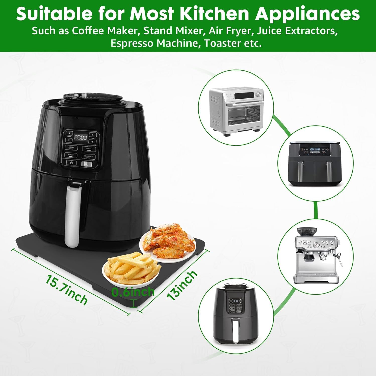 Appliance Slider 360° Rolling Tray for Coffee Maker Bamboo Coffee Pot Slider Tray for Countertop Rotation Sliding Tray with Wheels, Appliances Mat Easily from Under The Cabinet Black(15.7"×13")
