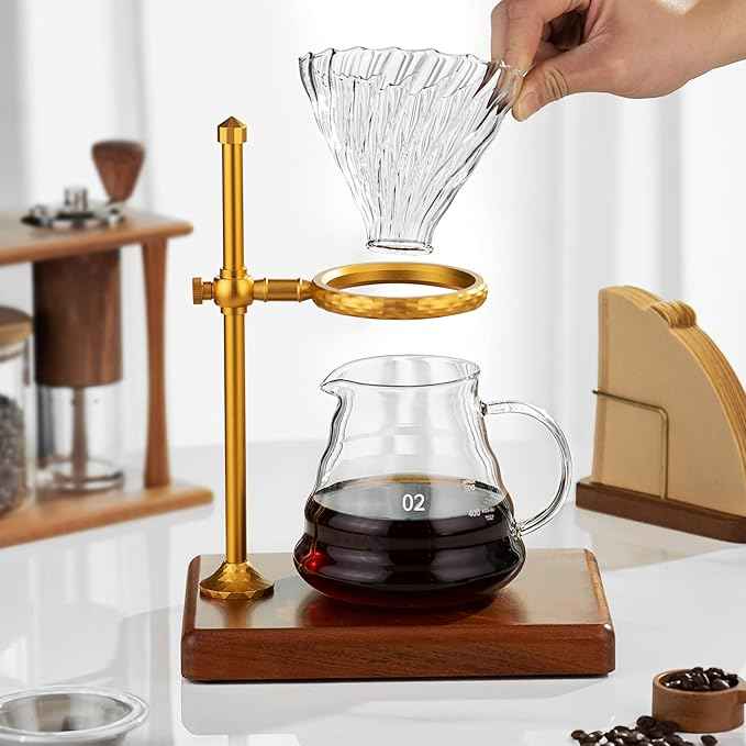 Pour Over Coffee Stand - Adjustable Wooden Dripper Stand for Pour Over Coffee Station, Compatible with Coffee Kettle & Filter, Multi-Functional Coffee Maker Base