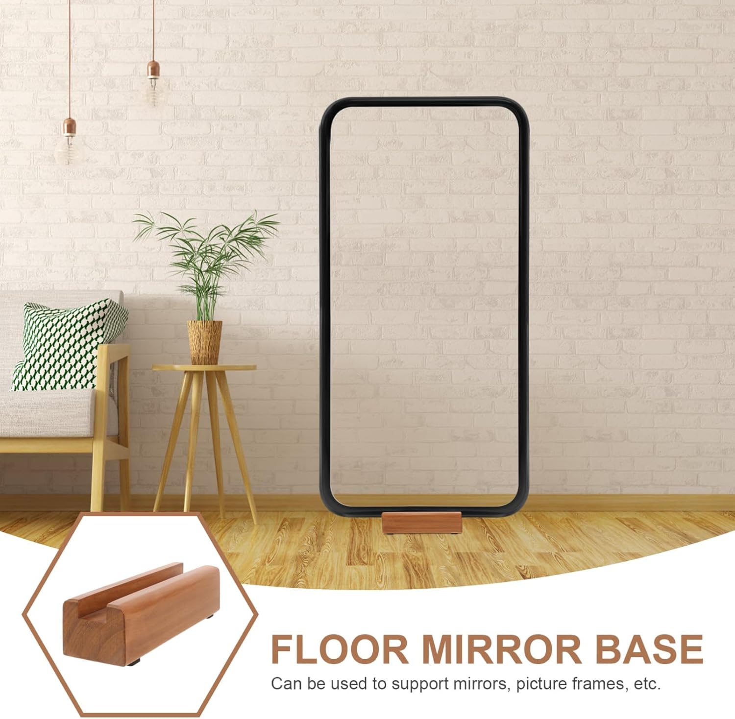 Solid Wood Floor Mirror Stand, Full Length Mirror Base, Heavy Duty Holder, Brown, 9.84 x 3.14 x 2.55 Inch, Non-Slip Support for Mirrors and Frames