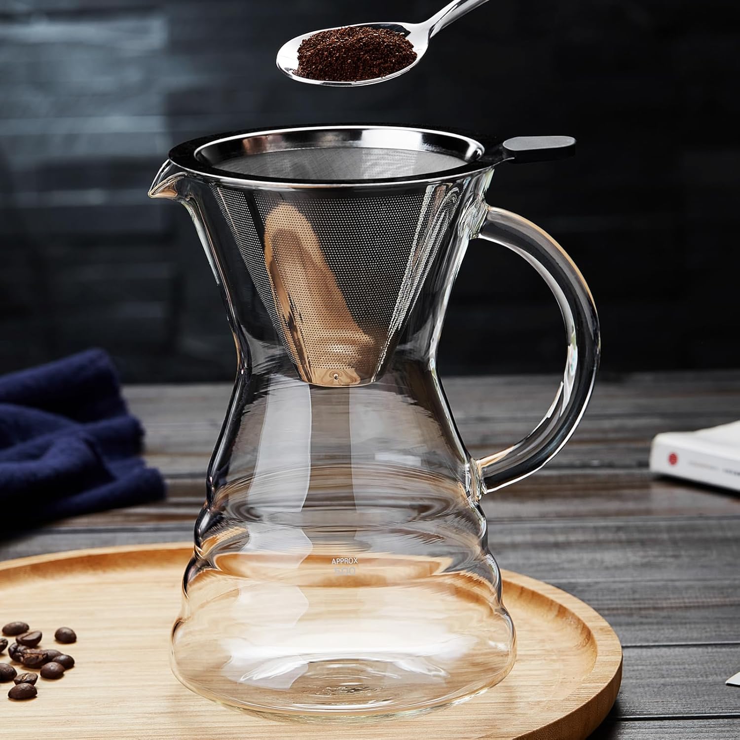 Unbreakable - Pour Over Coffee Maker with Permanent Stainless Filter 32 fl oz, Thickened Heat-Resistant Borosilicate Glass Dripper Coffee Brewer, Stovetop Safe - Blissbrew