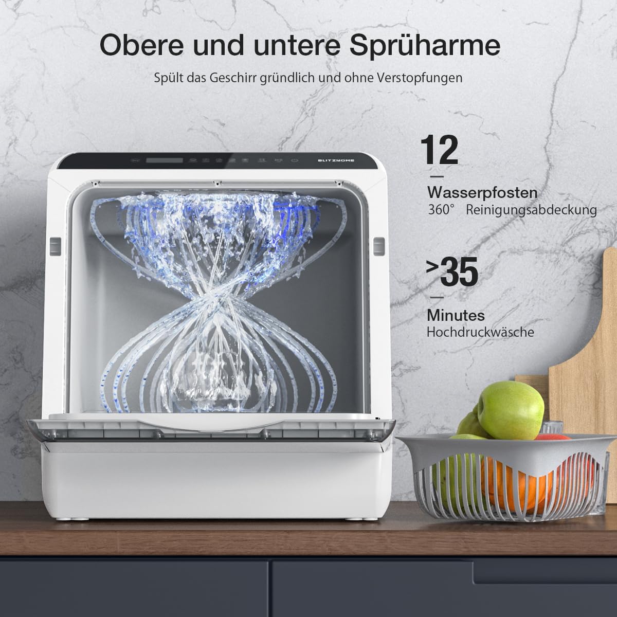 Portable Dishwasher Countertop, WIFI Smart Dishwasher, Compact Mini Dishwashers with 5L Built-in Water Tank, 6 Programs, 360° Dual Spray, High-Temp& Air-Dry Function, Fruit Cleaning - Blissbrew