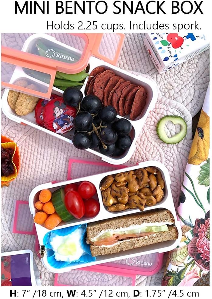 kinsho MINI Lunch-Box Snack Containers for Kids | SMALL Bento-Box Portion Container | Toddler Pre-School | Leak-proof Boxes for Work, Travel | Best for Adults Boys Girls | Pink Purple, Coral 3 pack - Blissbrew
