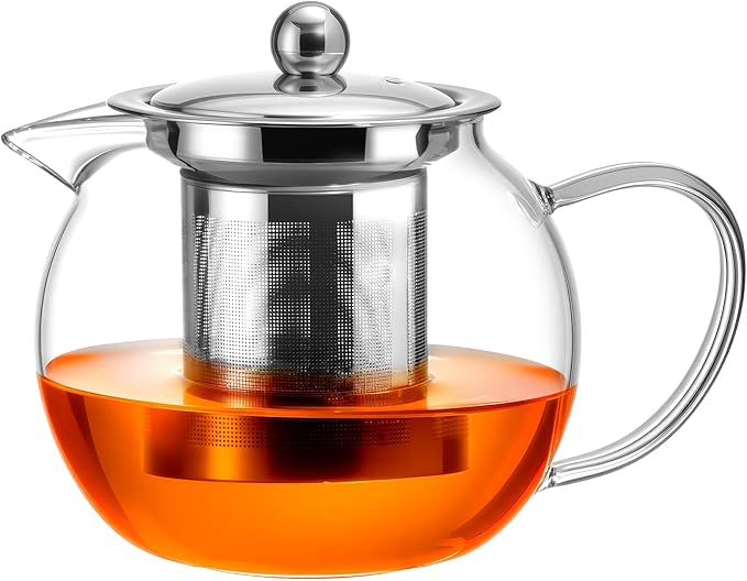 Baalaka Glass Teapot Stovetop 22 OZ/650ml, Tea pot with Removable 18/8 Stainless Steel Infuser, Borosilicate Clear Tea Kettle, Teapot Blooming and Loose Leaf Tea Maker Tea Brewer for Camping, Travel