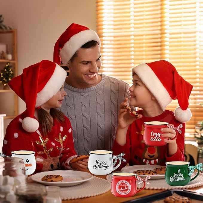 Sawysine Christmas Coffee Mugs Set of 6, 12 oz Ceramic Mug Gift Holiday Hot Cocoa for Family Mom Woman Friend Farmhouse(Snowman Style)