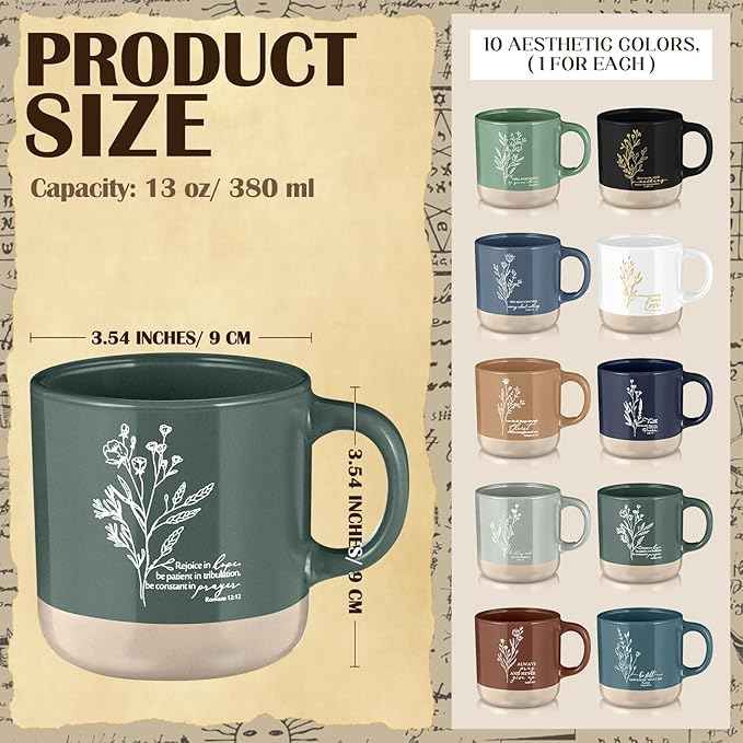 Christian Mugs Bulk for Women Inspirational Bible Verse Christian Coffee Mugs 13 oz Religious Ceramic Cup Easter Gifts for Church Members Men Coworker Social Worker Gifts(Neutral Color,10 Pcs)