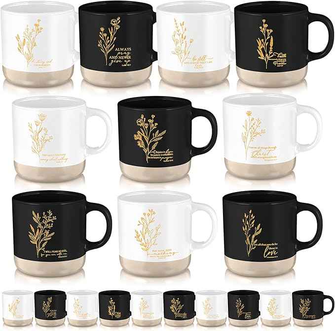 Christian Mugs Bulk for Women Inspirational Bible Verse Christian Coffee Mugs 13 oz Religious Ceramic Cup Easter Gifts for Church Members Men Coworker Social Worker Gifts(Black White,20 Pcs)