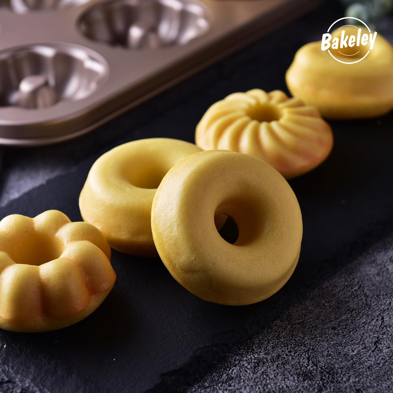 Donut Mold Cake Pan, 12-Cavity Non-Stick Ring Doughnut Bakeware for Oven Baking (Champagne Gold)