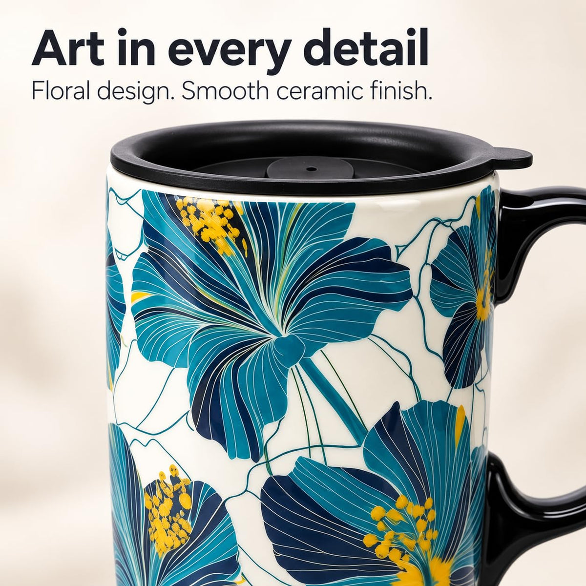 Glazed ceramic mug with comfortable handle