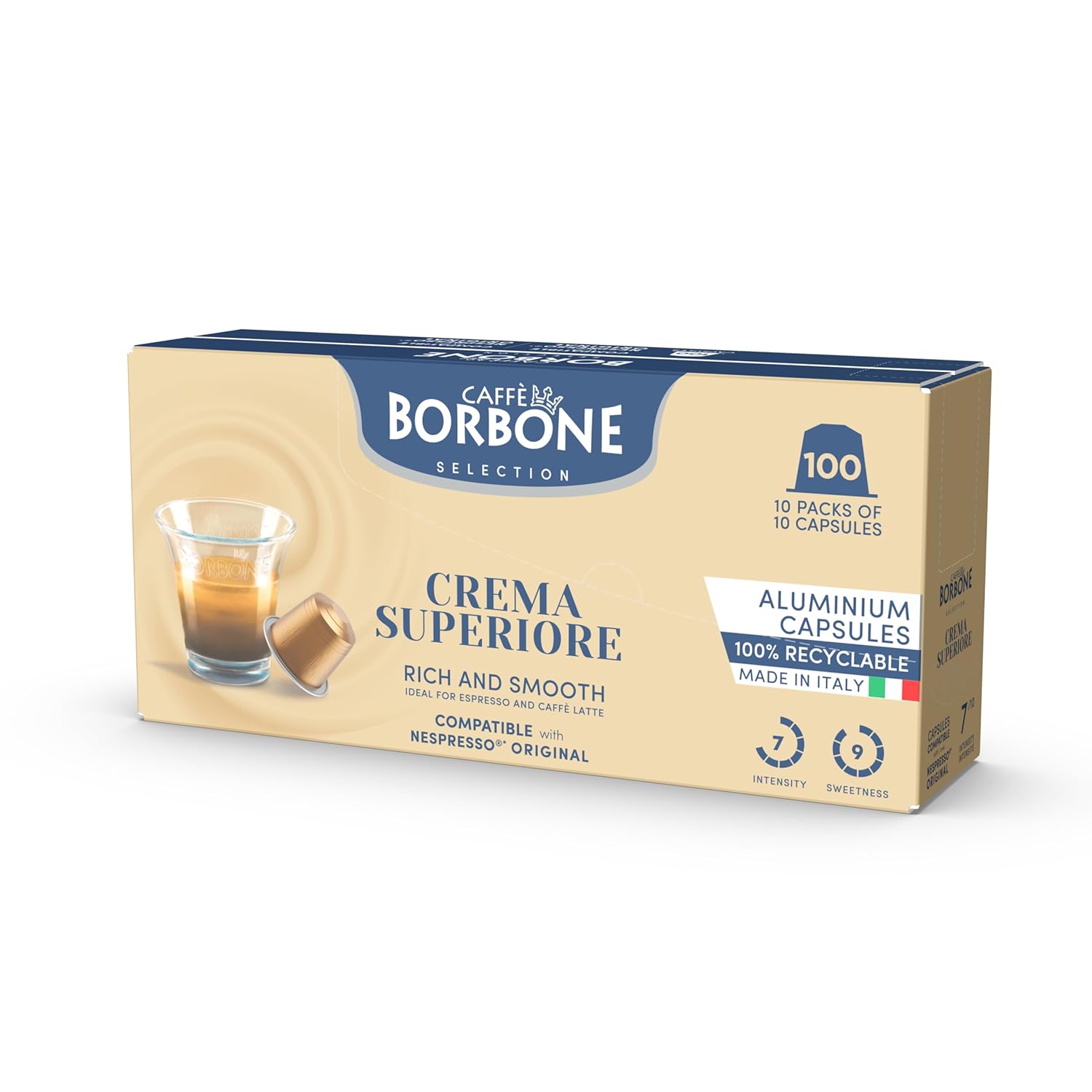 Caffe Borbone Aluminum Coffee Pods, Compatible with Nespresso Original Machines, Crema Superiore, Medium Roast, Creamy and Smooth, Genuine Italian Coffee - 50 Count - Blissbrew