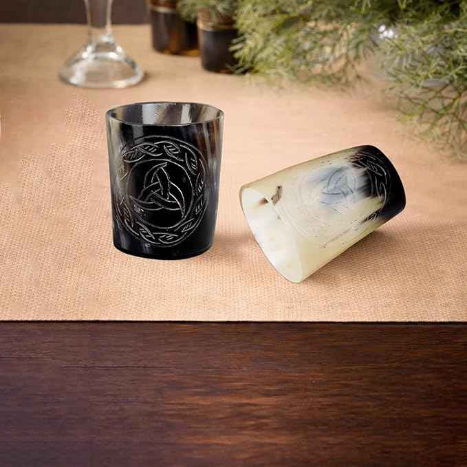 Handicrafts Home Viking Horn Shot Glasses Set of 8, Handmade Natural Ox Horn, Rustic Viking Drinkware Whiskey Shot Cups, Father’s day Gifts, Birthday Gifts for Men, Gifts for Dad, Room Decor for Men
