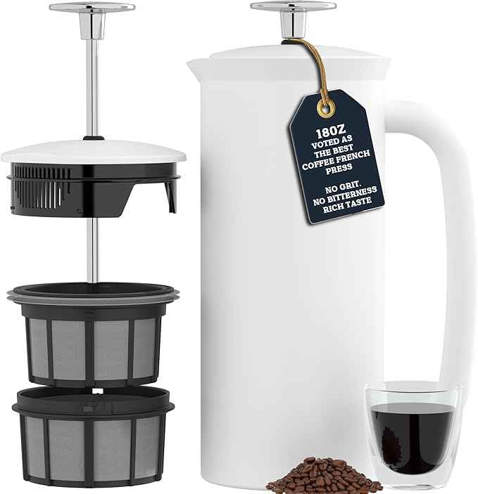 ESPRO P7 French Press Stainless Steel 304 – Patented Double Walled Micro-Filter Insulated French Press Coffee Maker, Grit-Free Brew - Heat Resistant BPA Free - Matte White (18oz)