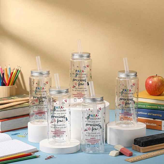 Vesici 24 Pcs Paraprofessional Day Appreciation Gift 14.2oz Thank You Tumbler Cups with Lids and Straws Bulk Plastic Reusable Inspirational Gifts for Coworker Teacher Administrator Coach Mentor