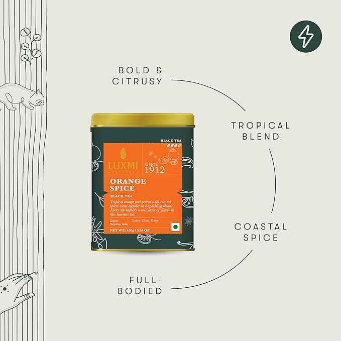 Luxmi Estates - Orange Spice - Black Darjeeling Tea - Loose Leaf - 100g (50 cups) | Special Edition Autumn Tea | Smooth, Flavorful, Robust and Caffeinated