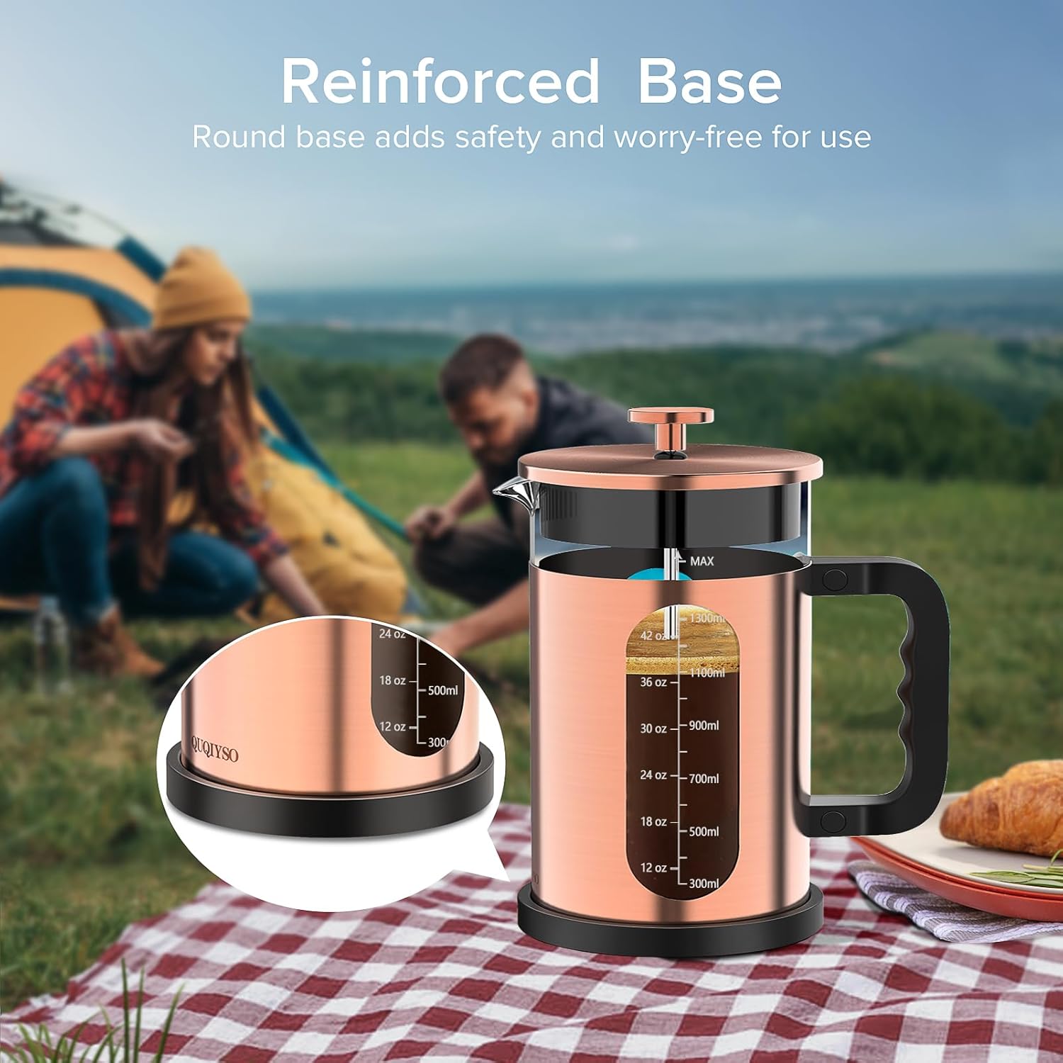 QUQIYSO French Press Coffee Maker 51oz 304 Stainless Steel French Press with 4 Filter, Borosilicate Glass Coffee Press - Blissbrew