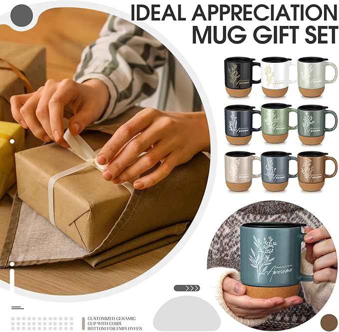10 Pcs Employee Appreciation Gift Bulk Non-slip Cork Bottom Coffee Mug 13.5 oz Ceramic Tumbler Inspirational Mug Thank You Gifts for Social Worker Teacher Volunteer Nurse Staff(Awesome)