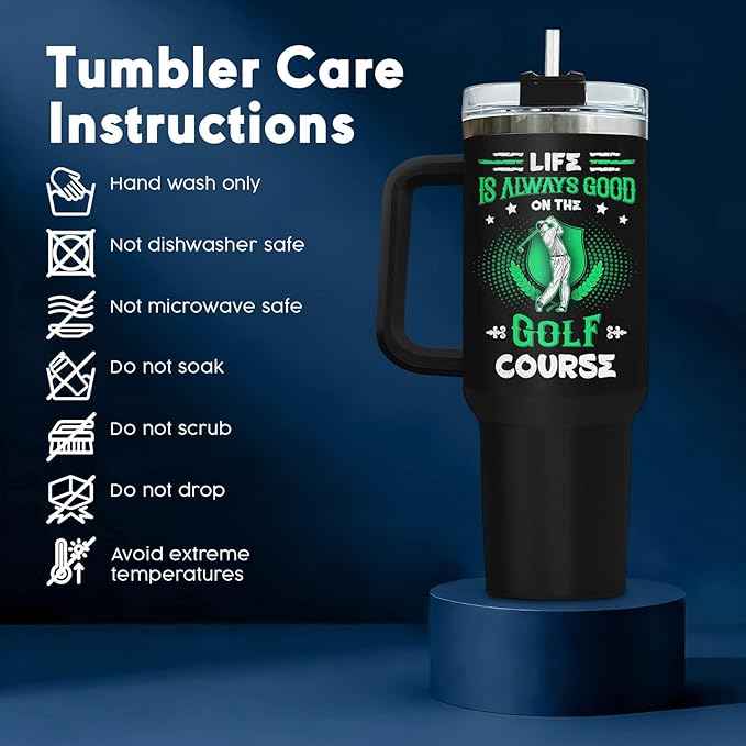 34HD Cool Golfer Tumbler 40oz with Handle and Straw, Life is Always Good on the Golf Course Insulated Travel Coffee Mug, Retirement Birthday & Father's Day Gifts for Dad, Uncle & Grandpa