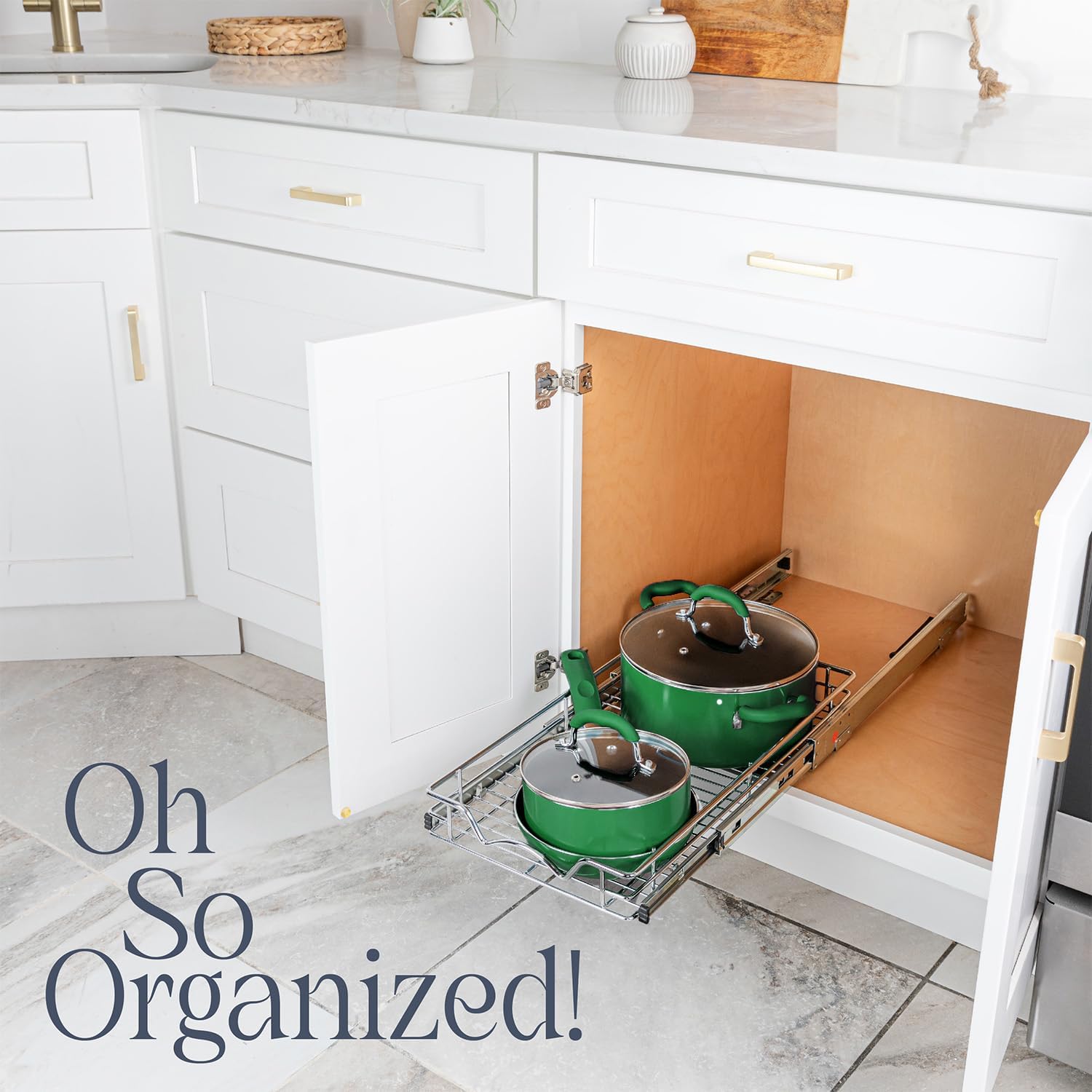 HOLDN’ STORAGE Pull Out Cabinet Organizer, Heavy Duty Caddy w/Lifetime Limited Warranty -22”W x 21”D - Requires At Least 23-1/4” Cabinet Opening, Steel Metal Cabinet Drawers Slide Out, Chrome