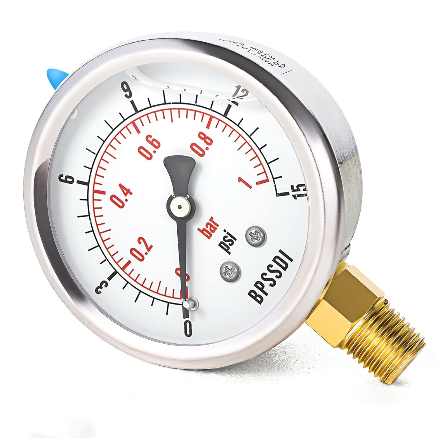 0-15 Psi Glycerin Liquid Filled Low Pressure Gauge, 2.5
