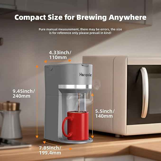 Mini Single Serve Coffee Maker for K Cup Pods and Ground Coffee, Fast Brew One Cup Coffee Machine with Descaling Reminder and Water Window, 6 to 12 oz. Brew Sizes, Gray