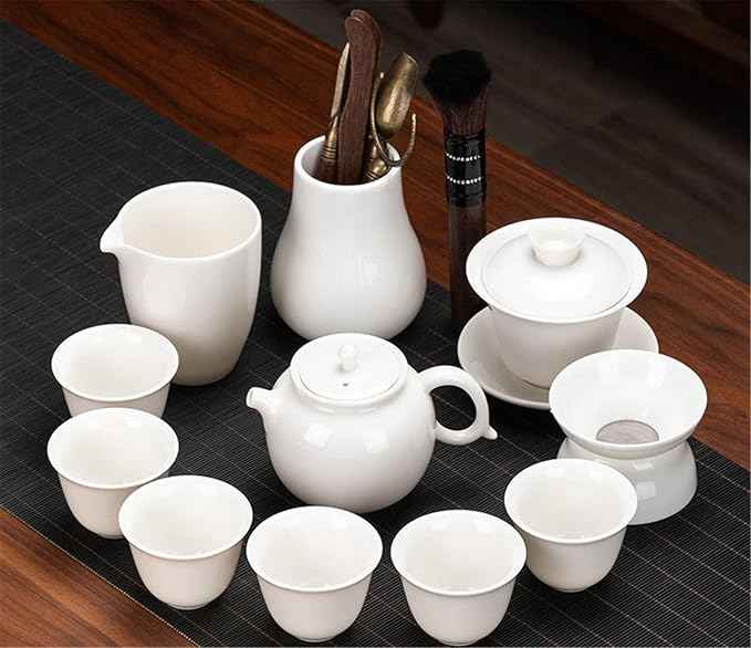 White Jade Porcelain Gongfu Tea Set, Gaiwan with Teacups-suit17