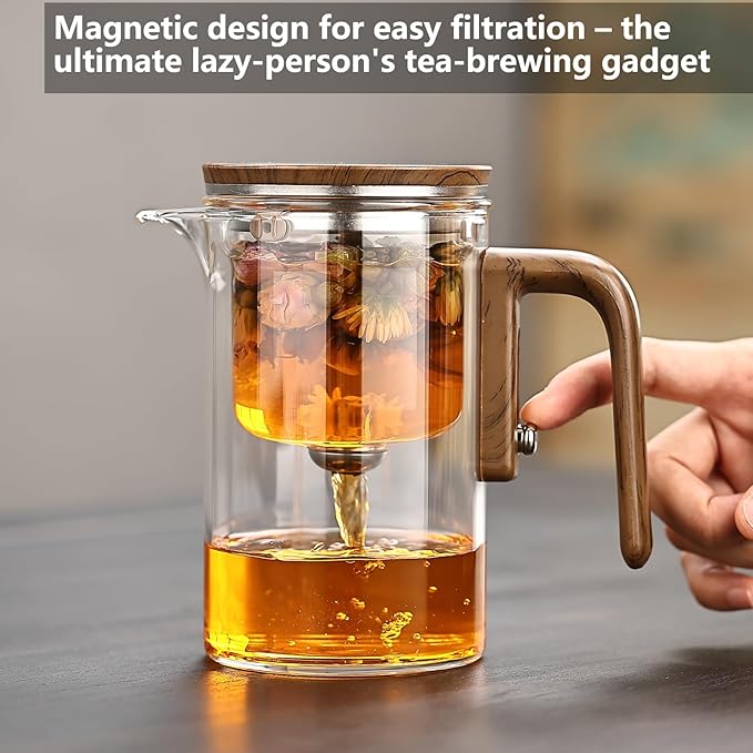 Witchcraft Magnetic Glass Teapot with Infuser - Loose Leaf Tea Pot with Detachable strainer,magical teapot,gifts for tea lovers(600ml)