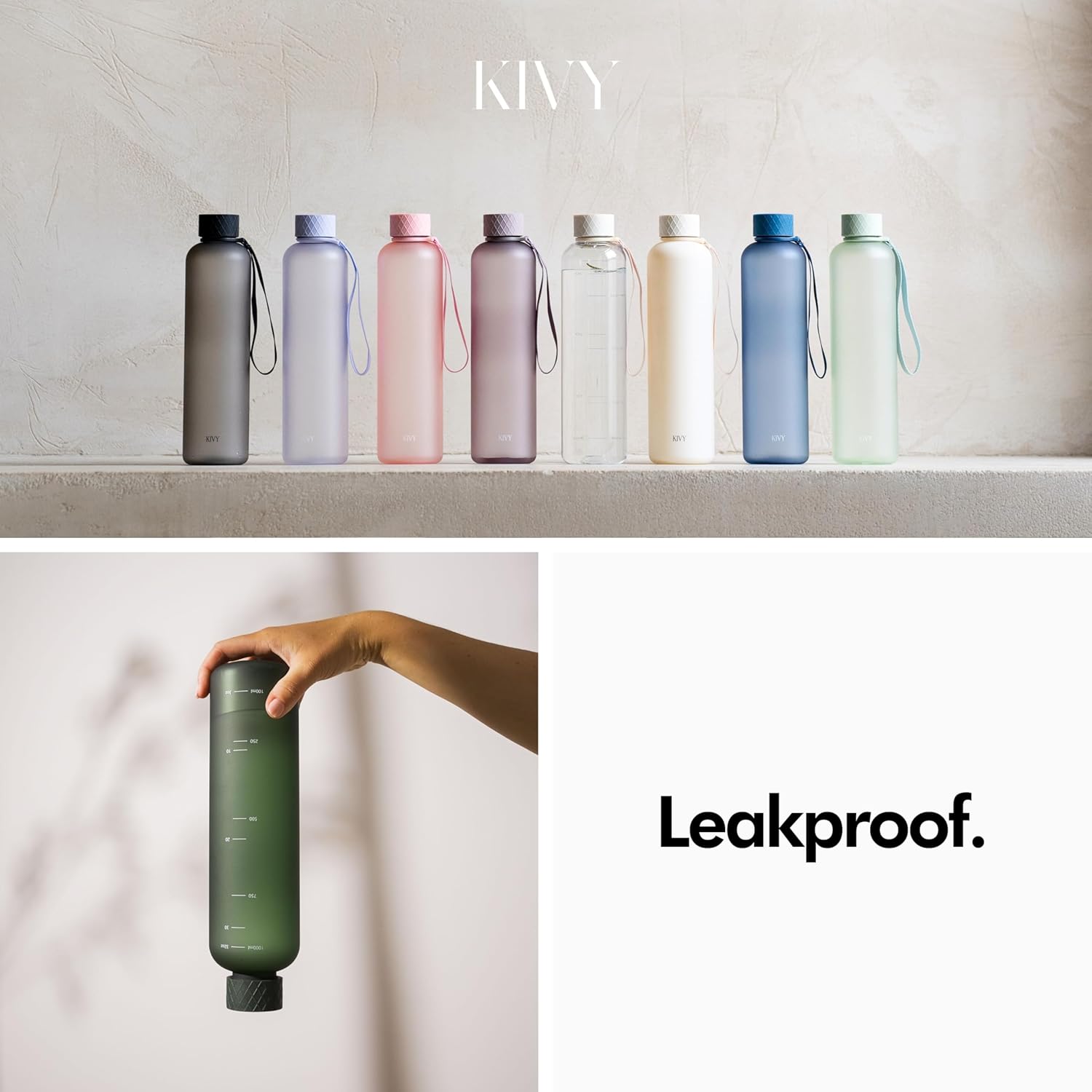 KIVY Slim Water Bottle 50oz [Lightweight & Shatterproof] - Reusable Tritan Water Bottle - Leak Proof Water Bottle for Women & Men - No Spill - Dishwasher Safe‚