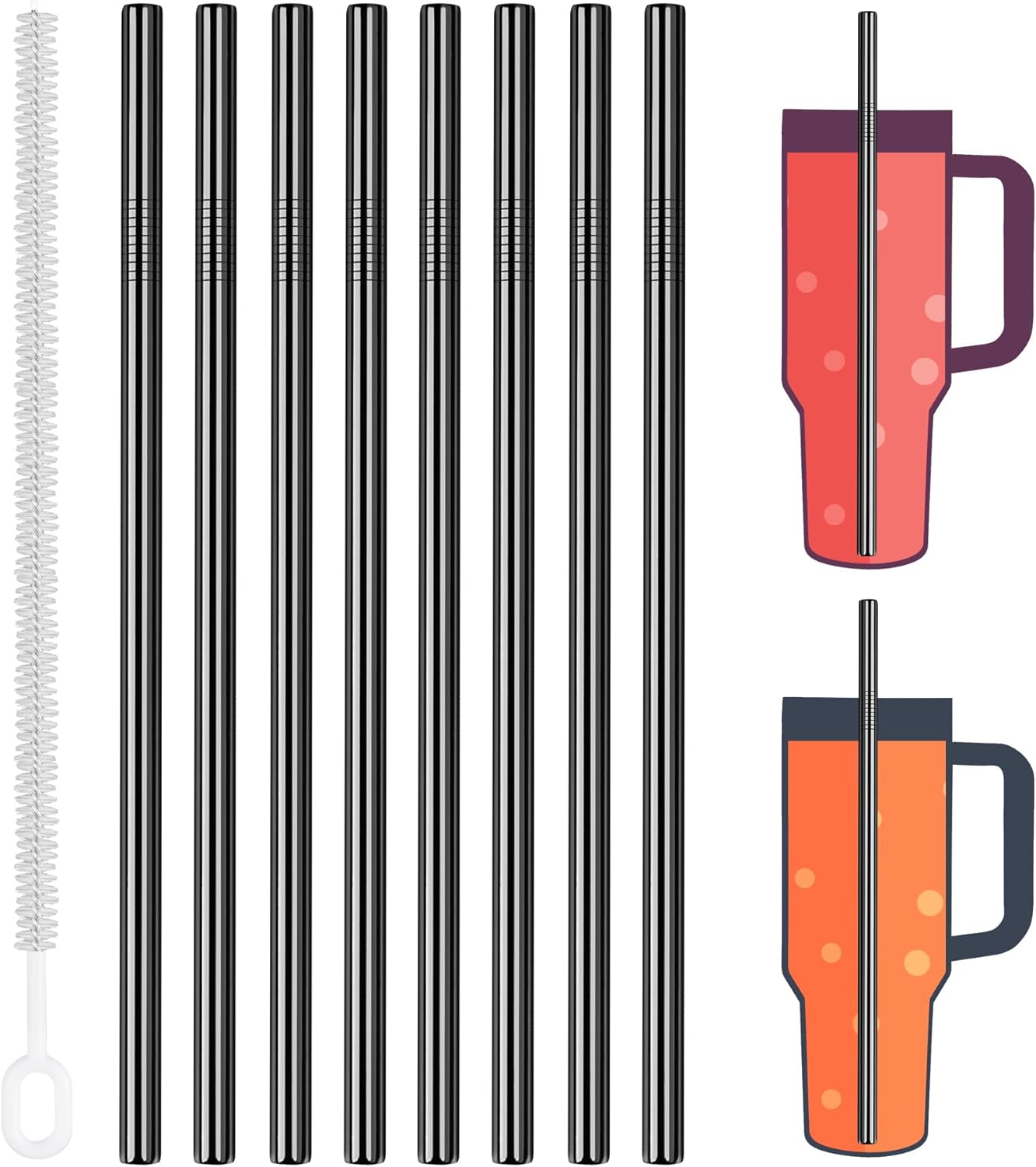Tomorotec 8-Pack Stainless Steel Straws for Stanley Tumbler 40oz, 12