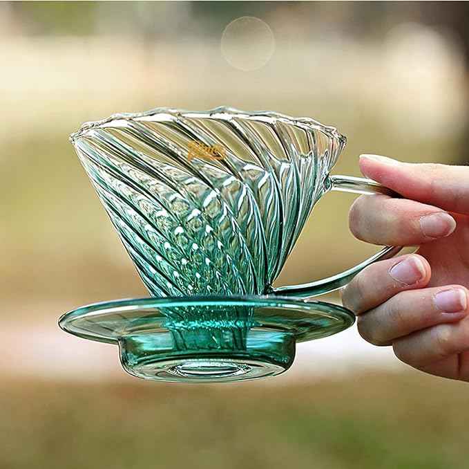 Bincoo Pour Over Coffee Maker Set with Dripper Size 02,600ml Glass Coffee Server Set,60 Angle TaperedGlass Coffee Dripper with Stand&Filter Paper for Home Office Gift (Green)