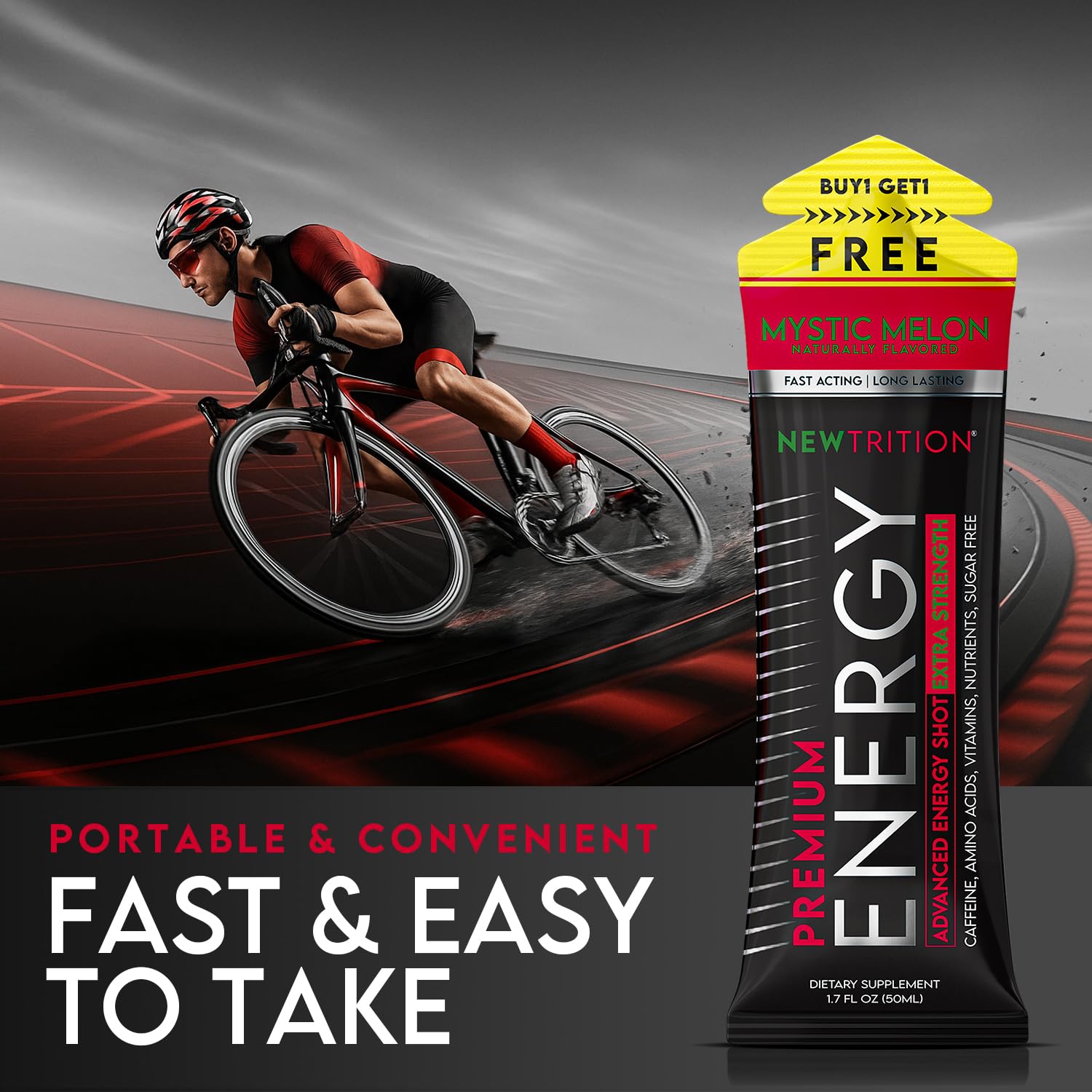 NewTrition® Extra Strength Energy Shots, 250mg Caffeine Energy Shots with Vitamin B & Amino Acids, Sugar-Free Vitamin Energy Shot, 1.7 fl oz (Pack of 24, Mystic Melon)