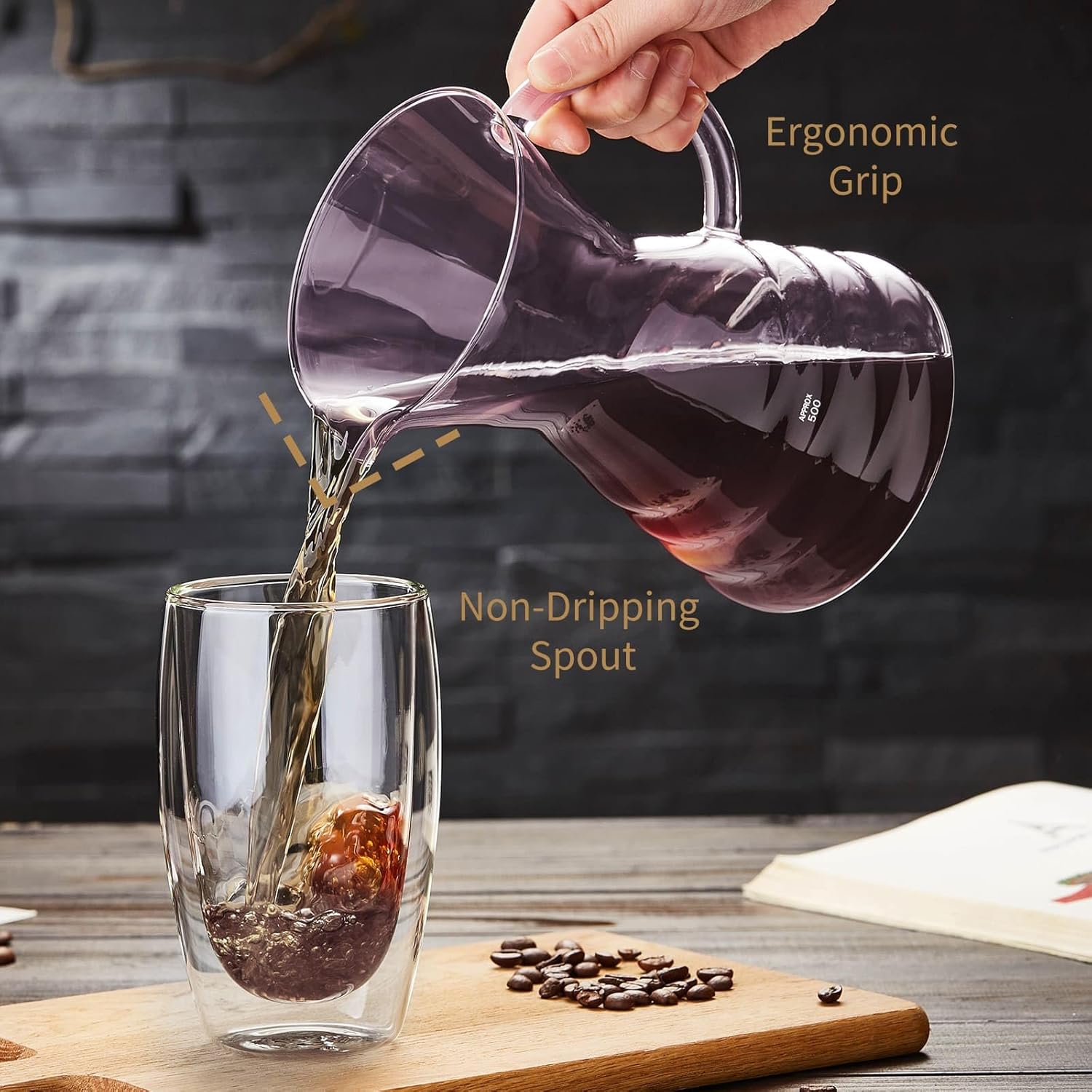 Unbreakable - Pour Over Coffee Maker with Permanent Stainless Filter 32 fl oz, Thickened Heat-Resistant Borosilicate Glass Dripper Coffee Brewer, Stovetop Safe, Pink - Blissbrew