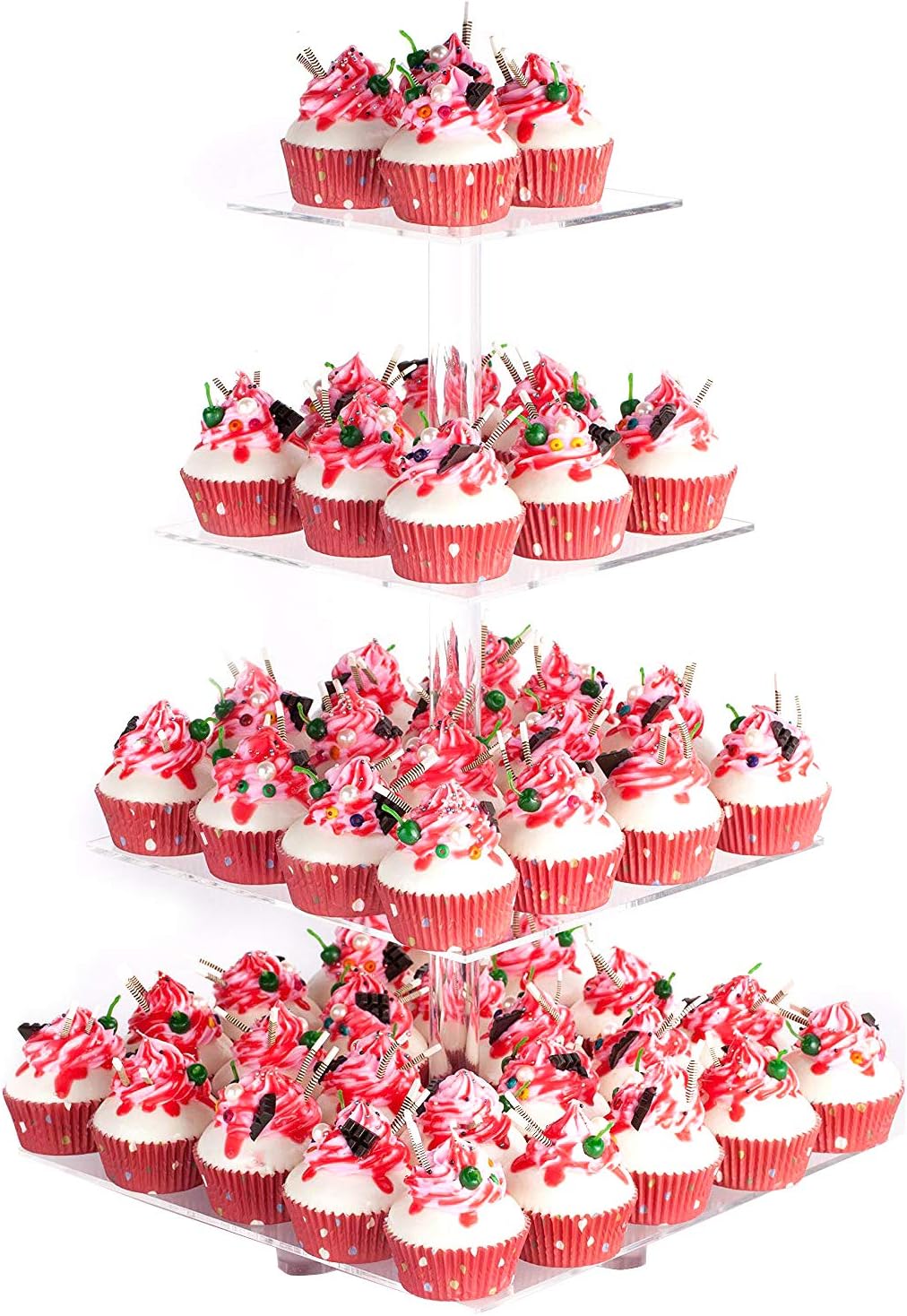 YestBuy 4 Tier Acrylic Cupcake Stand with Base, Premium Cupcake Holder, Acrylic Cupcake Tower Display Cady Bar Party Décor – Display for Pastry(4.7