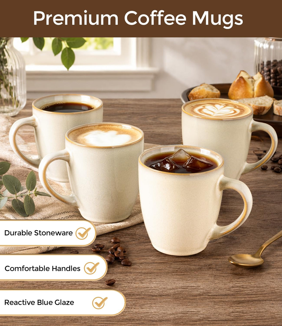 Coffee mug with smooth rim for drinking