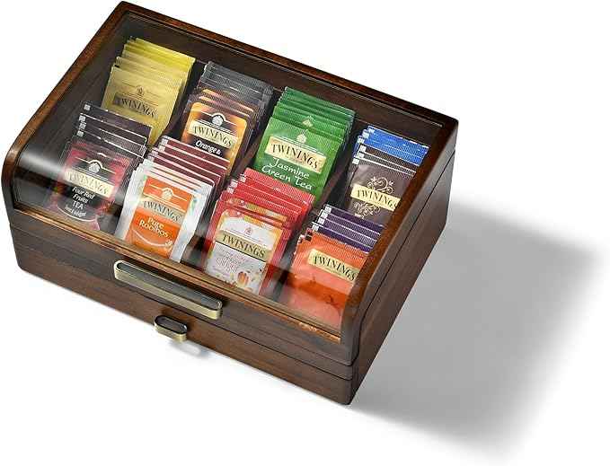 Personalized Tea Organizer Box with Drawer – Elegant Wooden Tea Caddy for Tea Bags & Accessories – Premium Kitchen Storage Gift for Tea Lovers, Housewarming, Weddings & Birthdays