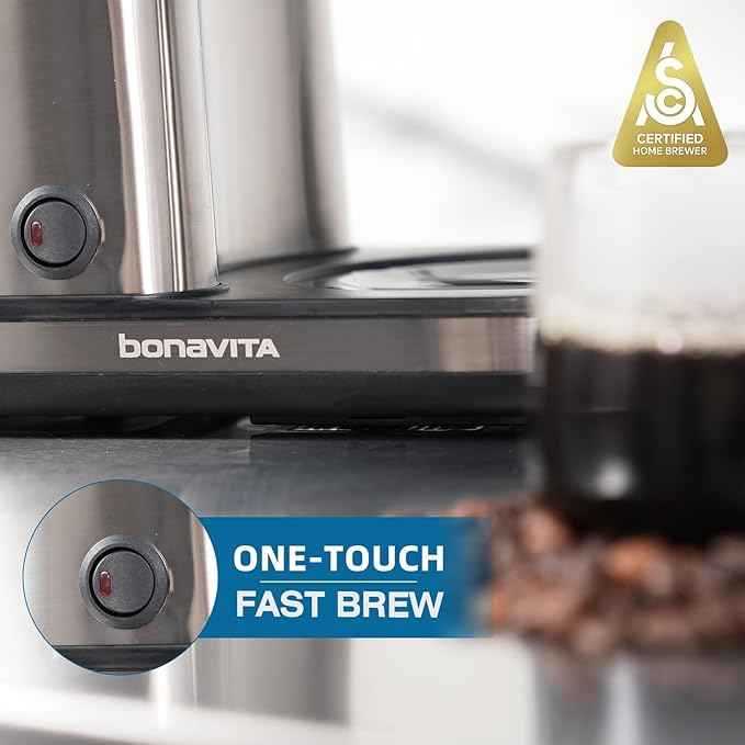 Bonavita 8 Cup Drip Coffee Maker Machine, One-Touch Pour Over, Auto Pause Brewing with Stainless Steel Double Wall Thermal Carafe, SCA Certified, Dishwasher Safe, BV1901TS