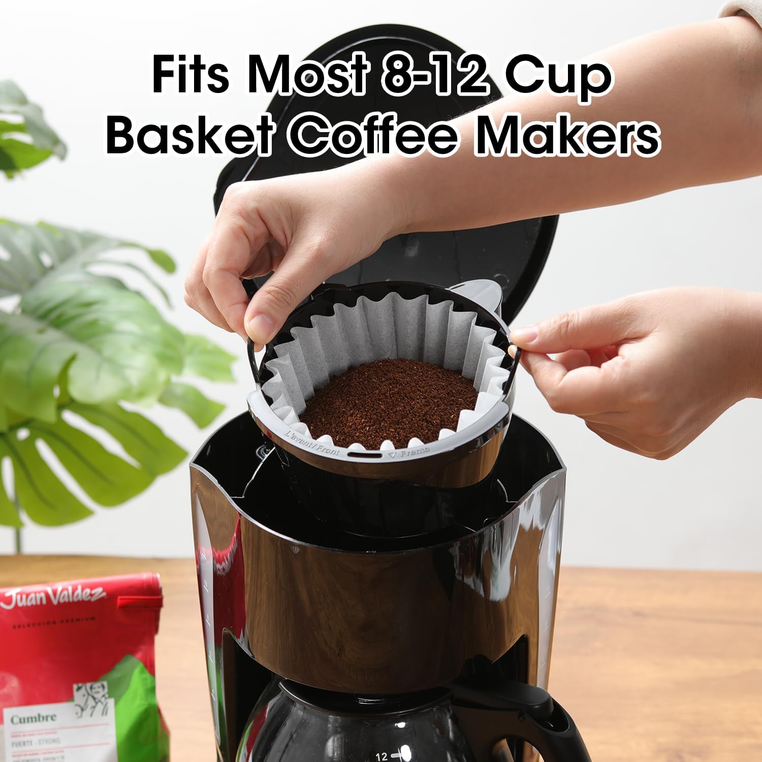 Basket Coffee Filters 8-12 Cup, 100 Count Flat Bottom Paper Filters for Drip Coffee Makers, Compatible with Mr. Coffee, BLACK+DECKER, Cuisinart, White