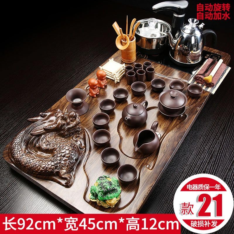 WW P09L2115214 全自动 Kungfu Tea Set Automatic Teapot Set 茶盘 Chinese Gongfu Tea Set Gift Box 茶具套装家用陶瓷功夫茶具智能电磁炉茶台茶道 Solid wood Chinese Teaset 实木整套