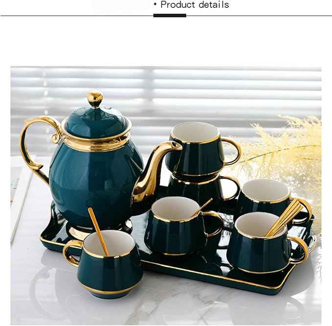 Tea Cups and Tray Set of 14 Pieces,Luxury Set with Teapot, Afternoon Tea Coffee Cups with Ceramic Tray, British Porcelain Tea Party Set for Kitchen,B