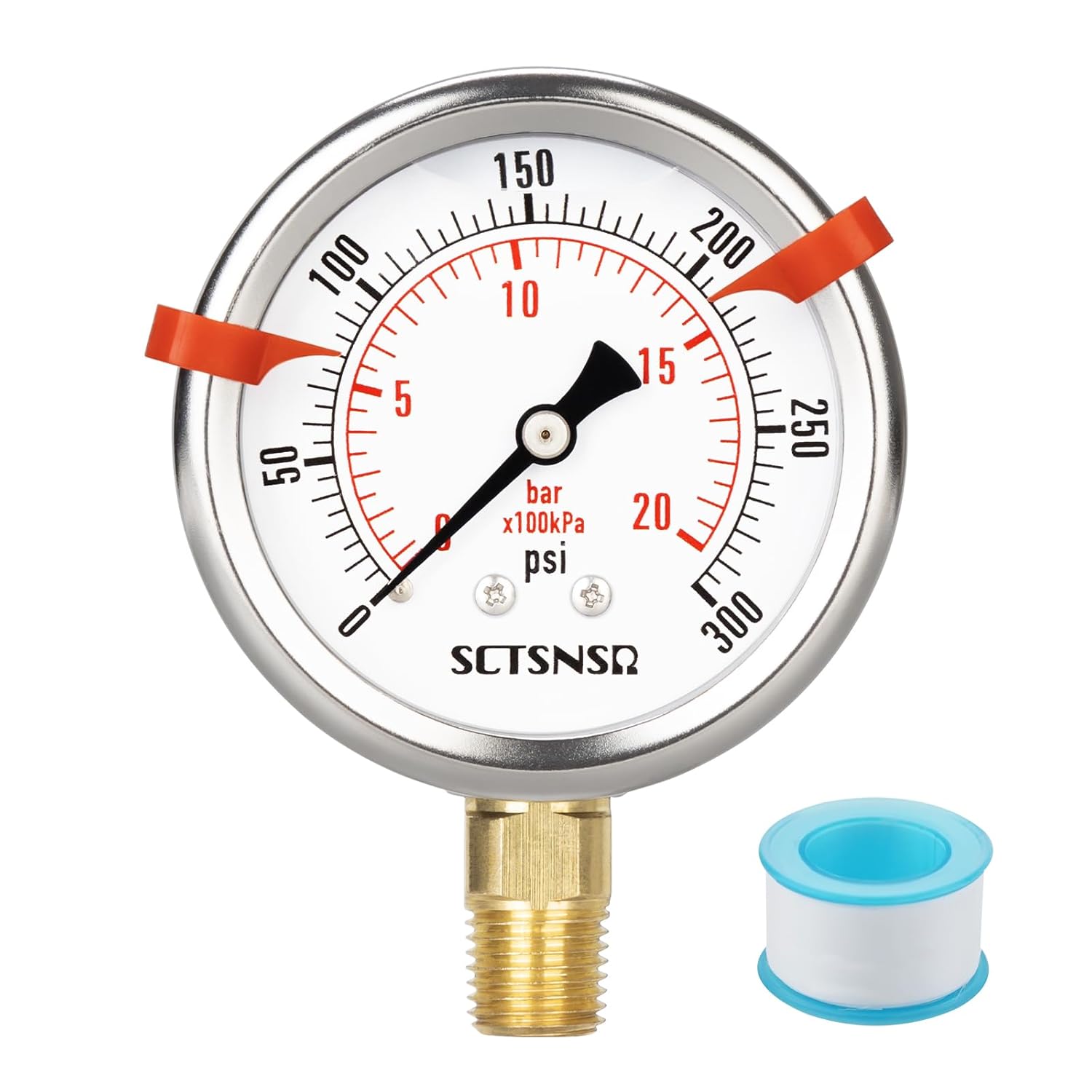 0 to 300 Psi Pressure Gauge, Glycerin Liquid Filled, 2.5 inch Dial, 1/4