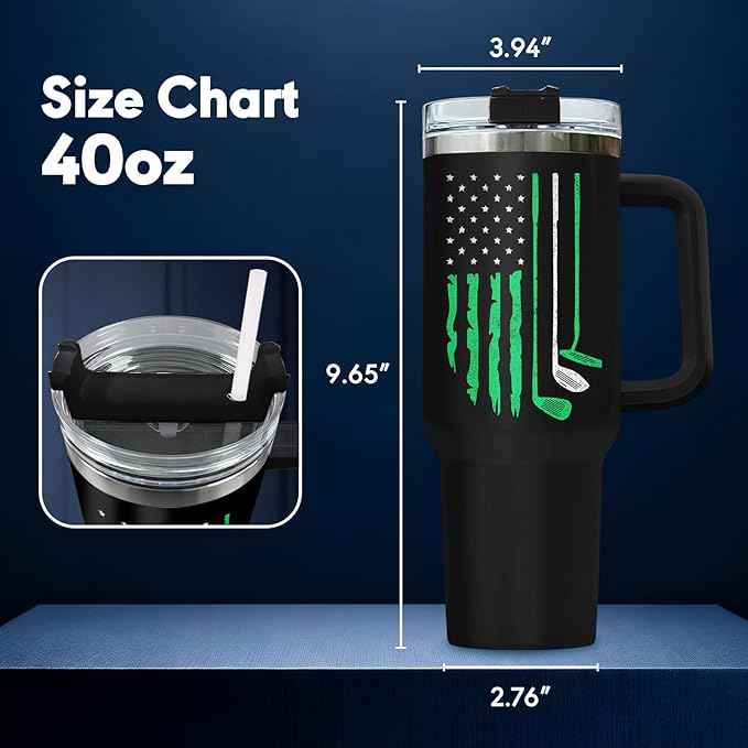 34HD Cool Golfer Tumbler 40oz with Handle and Straw, Life is Always Good on the Golf Course Insulated Travel Coffee Mug, Retirement Birthday & Father's Day Gifts for Dad, Uncle & Grandpa