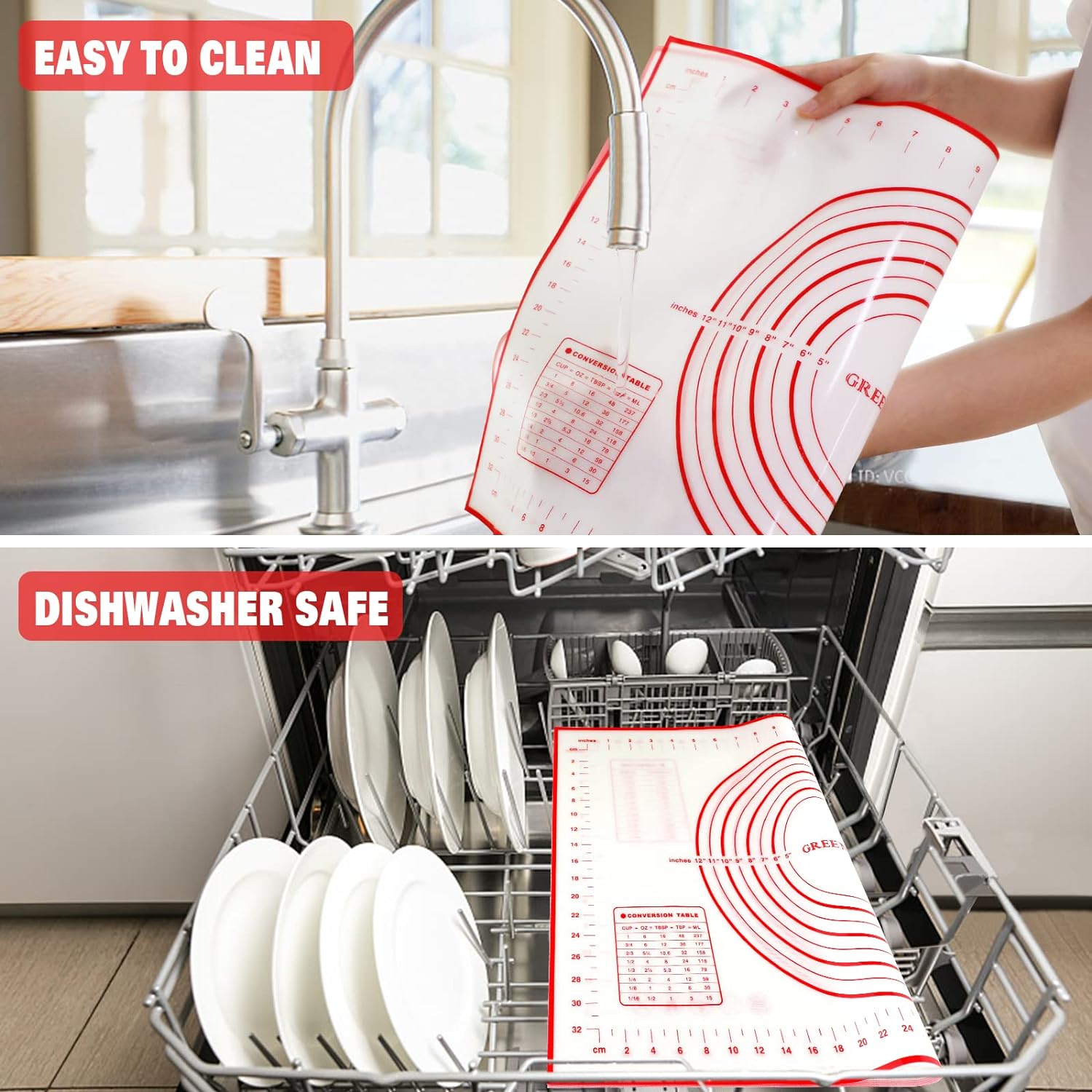 Extra Large Silicone Pastry Mat Extra Thick Non Stick Baking Mat with Measurement Fondant Mat, Counter Mat, Dough Rolling Mat, Oven Liner, Pie Crust Mat (20''(W) * 28''(L), Red)